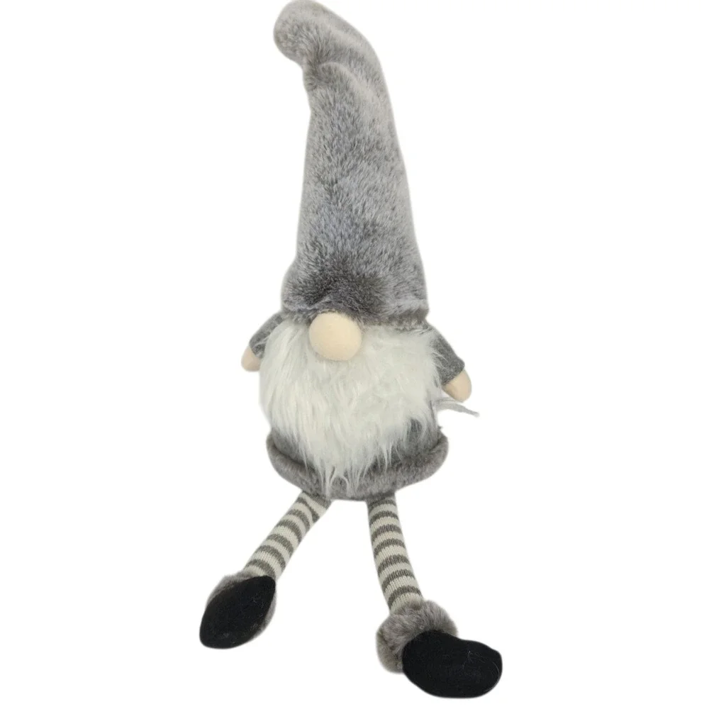 Gray Faux Fur Gnome Plush Toy Decorative Standing Figure with Striped‎ Legs